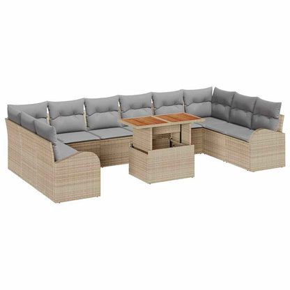 Garten-Sofa-Set mit Speicher 11 pcs Beige Poly Rattan