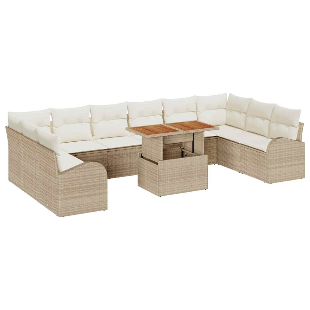 Garten-Sofa-Set mit Speicher 11 pcs Beige Poly Rattan