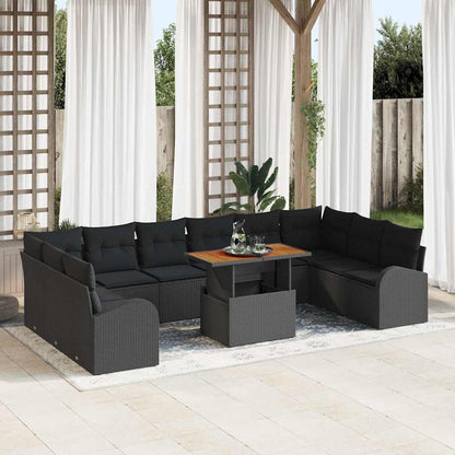 Garten-Sofa-Set mit Speicher 11 pcs Schwarz Poly Rattan