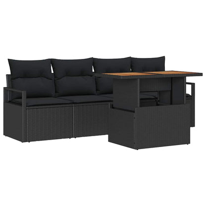 Garten-Sofa-Set mit Speicher 5 pcs Schwarz Poly Rattan