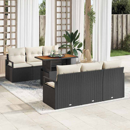 Garten-Sofa-Set mit Speicher 7 pcs Schwarz Poly Rattan
