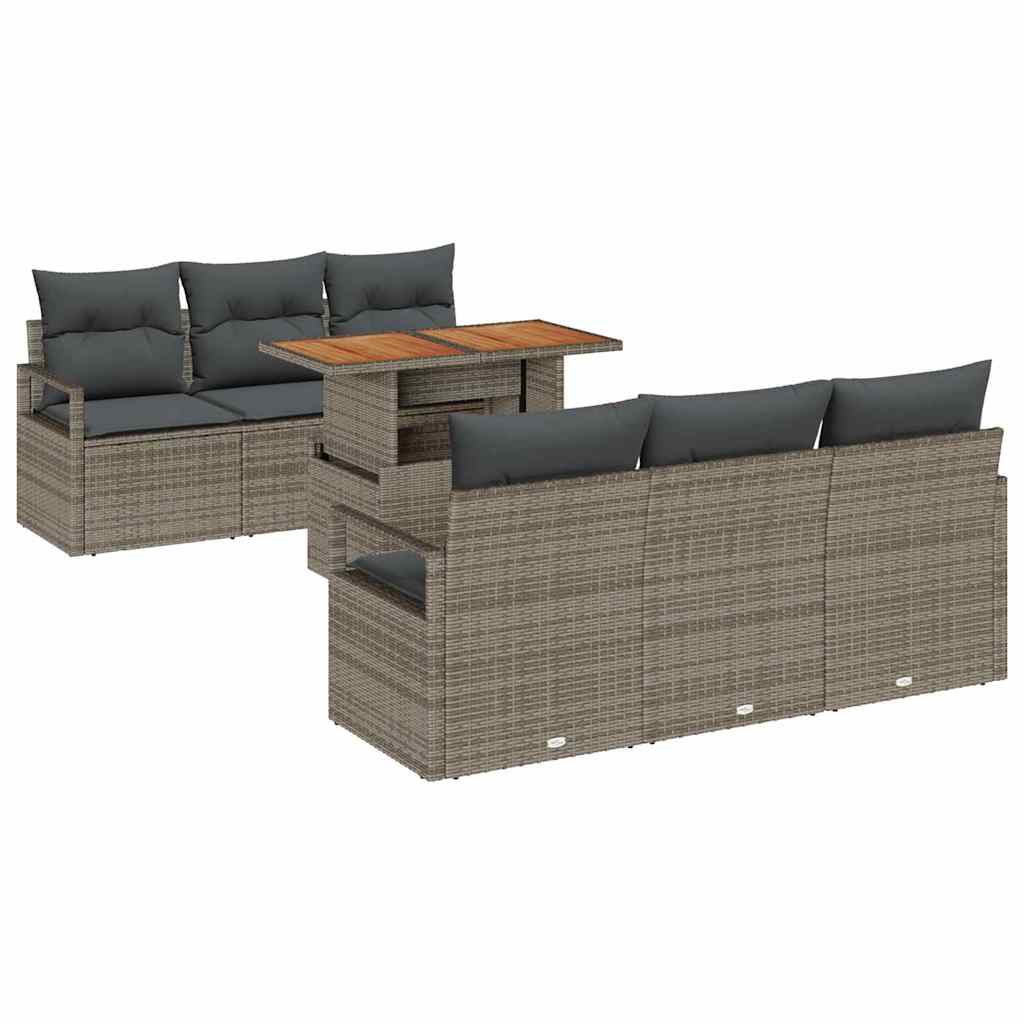 Garten-Sofa-Set mit Speicher 7 pcs Grau Poly Rattan