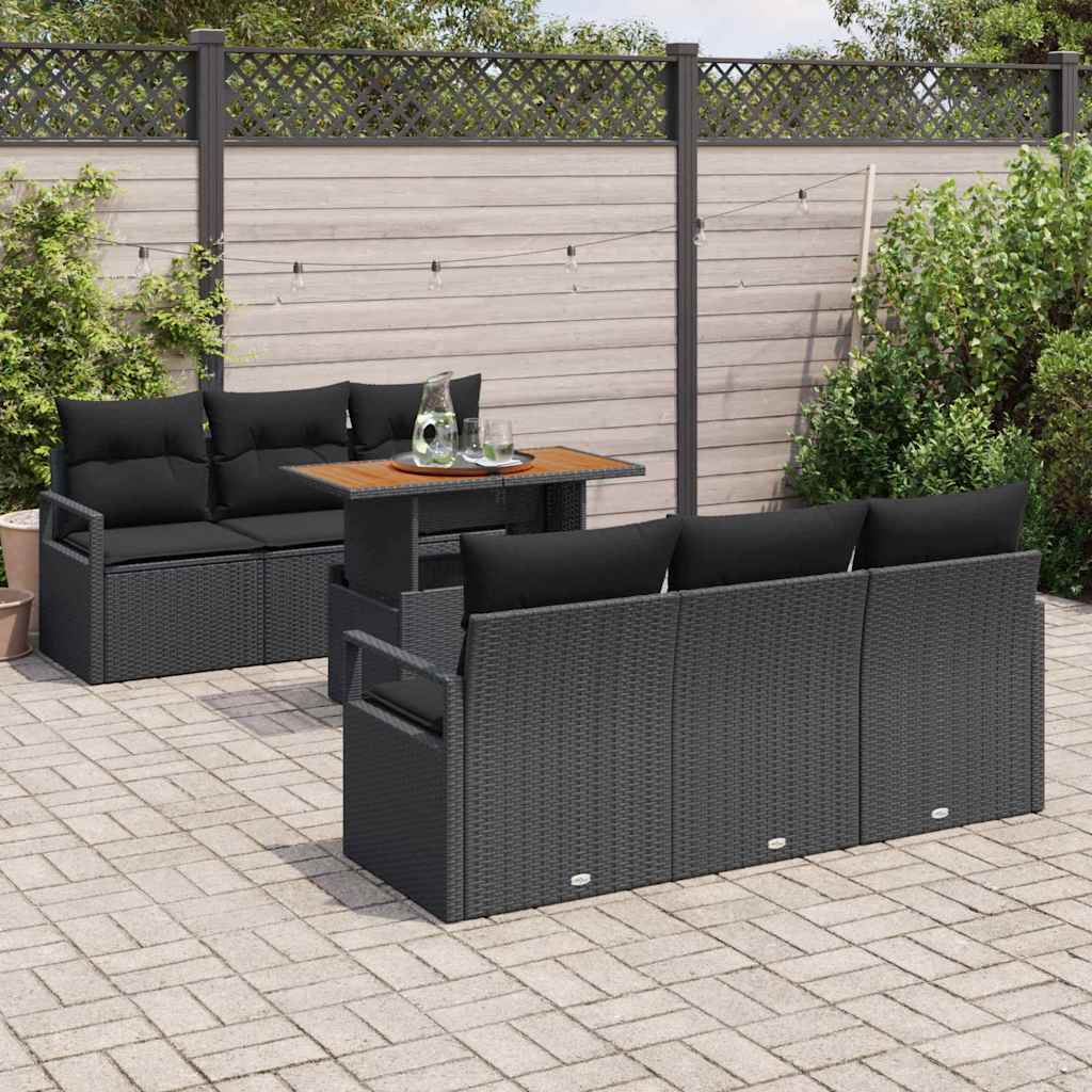 Garten-Sofa-Set mit Speicher 7 pcs Schwarz Poly Rattan