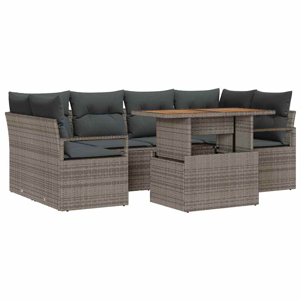 Garten-Sofa-Set mit Speicher 7 pcs Grau Poly Rattan
