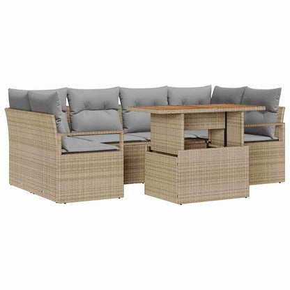 Garten-Sofa-Set mit Speicher 7 pcs Beige Poly Rattan