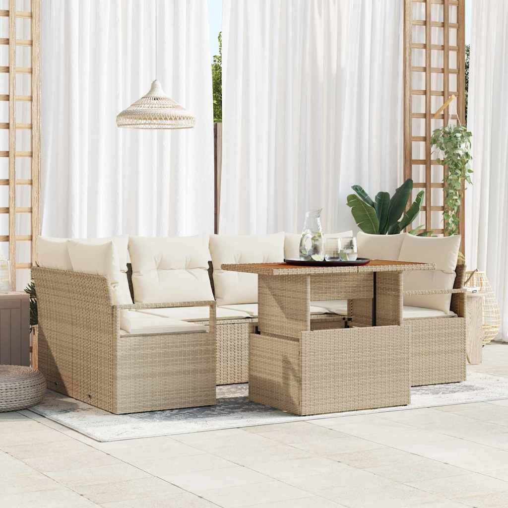 Garten-Sofa-Set mit Speicher 7 pcs Beige Poly Rattan