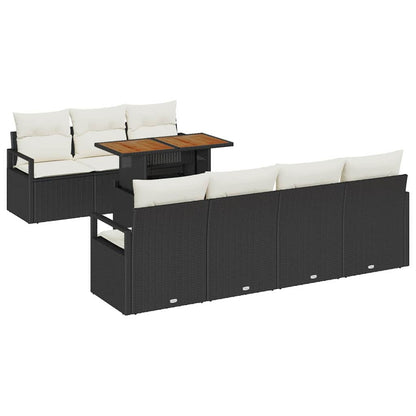 Garten-Sofa-Set mit Speicher 8 pcs Schwarz Poly Rattan
