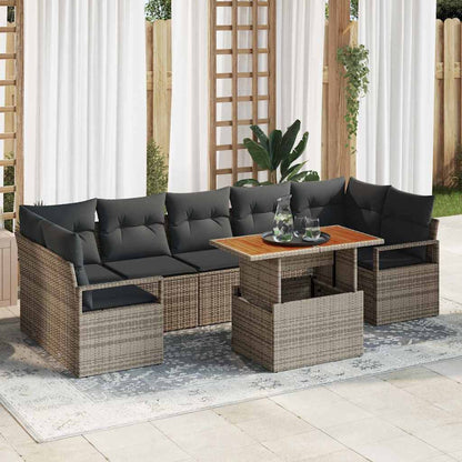 Garten-Sofa-Set mit Speicher 8 pcs Grau Poly Rattan