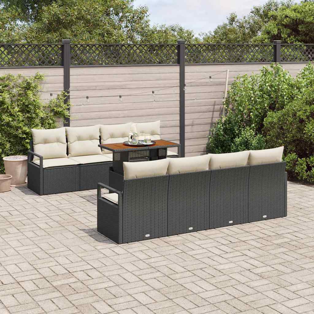 vidaXL Salon de jardin 9 pcs avec coffre de rangement Noir résine tressée