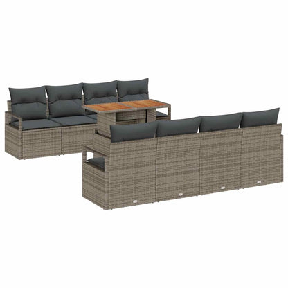 vidaXL Salon de jardin avec rangements 9 pcs Gris Résine tressée
