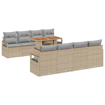 vidaXL Garten-Sofa-Set mit Speicher 9 pcs Beige Poly Rattan