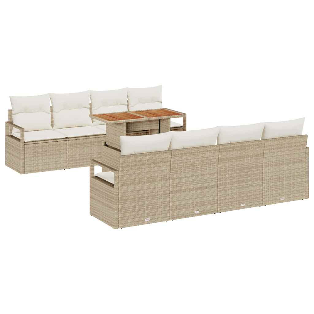 Garten-Sofa-Set mit Speicher 9 pcs Beige Poly Rattan