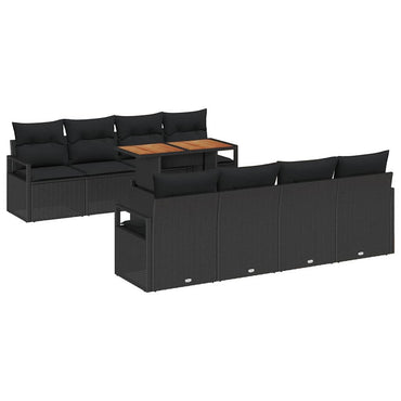 vidaXL Salon de jardin 9 pcs avec coffre de rangement Noir résine tressée