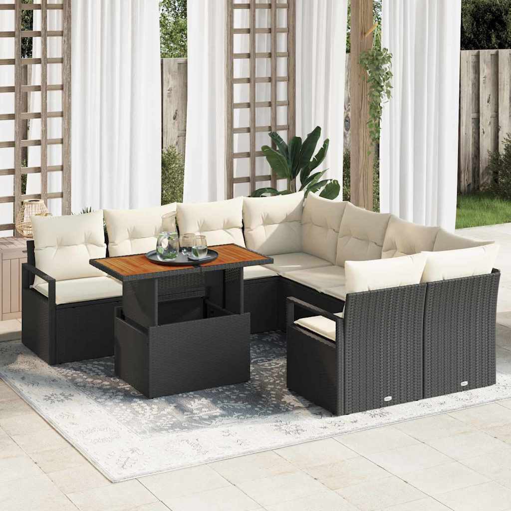 Garten-Sofa-Set mit Speicher 9 pcs Schwarz Poly Rattan