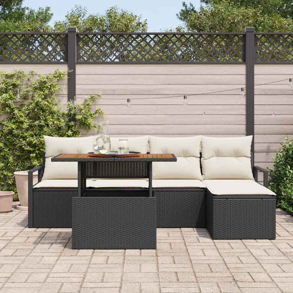 Garten-Sofa-Set mit Speicher 6 pcs Schwarz Poly Rattan