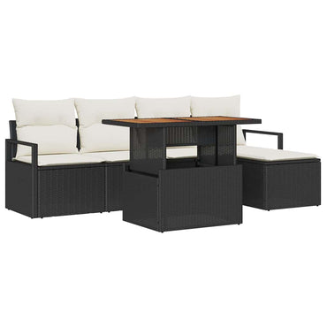 vidaXL Salon de jardin 6 pcs Noir Résine tressée avec rangement