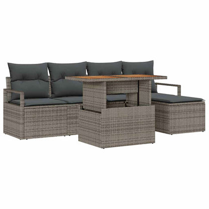 Garten-Sofa-Set mit Speicher 6 pcs Grau Poly Rattan