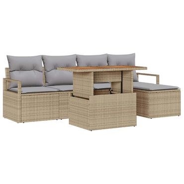vidaXL Garten-Sofa-Set mit Speicher 6 pcs Beige Poly Rattan