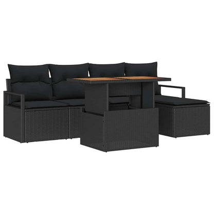 Garten-Sofa-Set mit Speicher 6 pcs Schwarz Poly Rattan