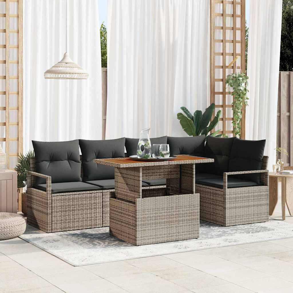 Garten-Sofa-Set mit Speicher 6 pcs Grau Poly Rattan