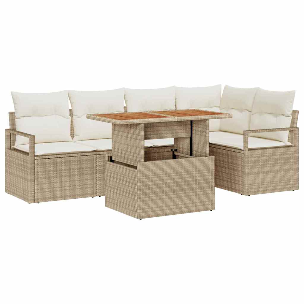 Garten-Sofa-Set mit Speicher 6 pcs Beige Poly Rattan