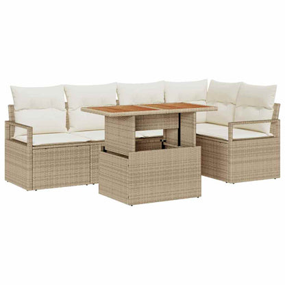 Garten-Sofa-Set mit Speicher 6 pcs Beige Poly Rattan