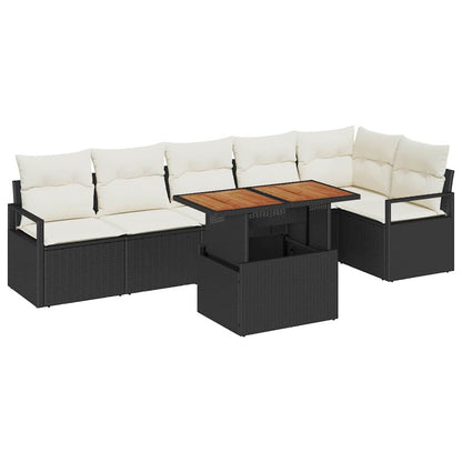 Garten-Sofa-Set mit Speicher 7 pcs Schwarz Poly Rattan