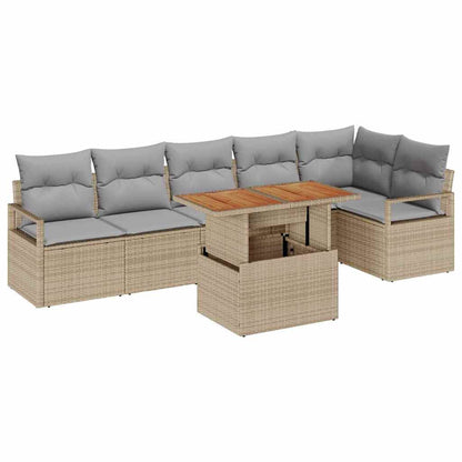 Garten-Sofa-Set mit Speicher 7 pcs Beige Poly Rattan