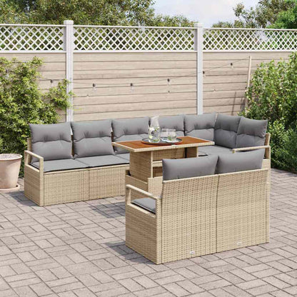 vidaXL Garten-Sofa-Set mit Speicher 9 pcs Beige Poly Rattan