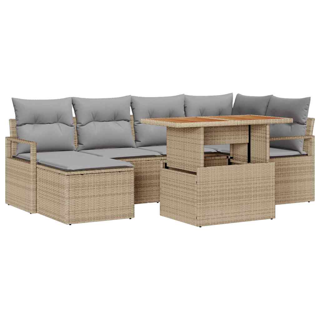 Garten-Sofa-Set mit Speicher 7 pcs Beige Poly Rattan