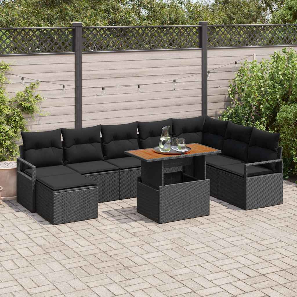 Garten-Sofa-Set mit Speicher 9 pcs Schwarz Poly Rattan