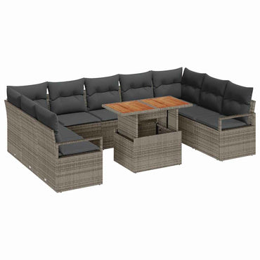 vidaXL Garten-Sofa-Set mit Speicher 10 pcs Grau Poly Rattan