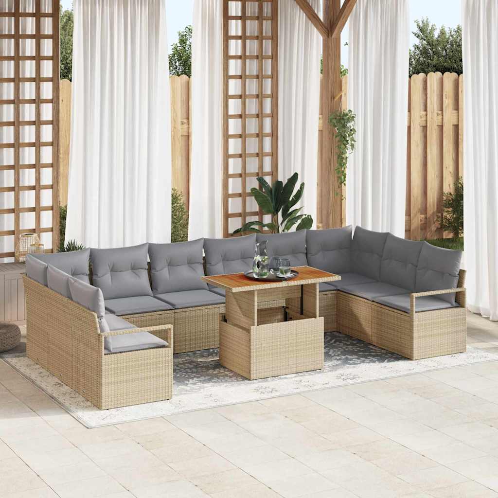 Garten-Sofa-Set mit Speicher 11 pcs Beige Poly Rattan