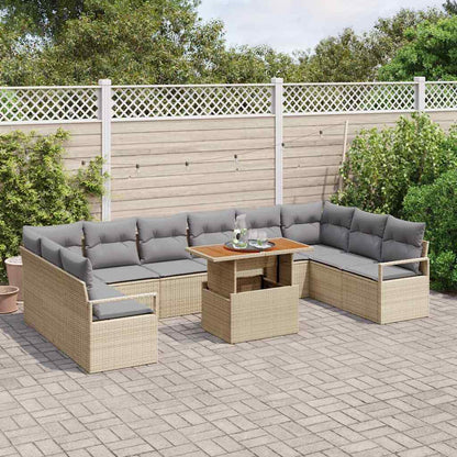 Garten-Sofa-Set mit Speicher 11 pcs Beige Poly Rattan