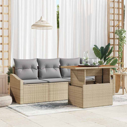 Garten-Sofa-Set mit Speicher 5 pcs Beige Poly Rattan