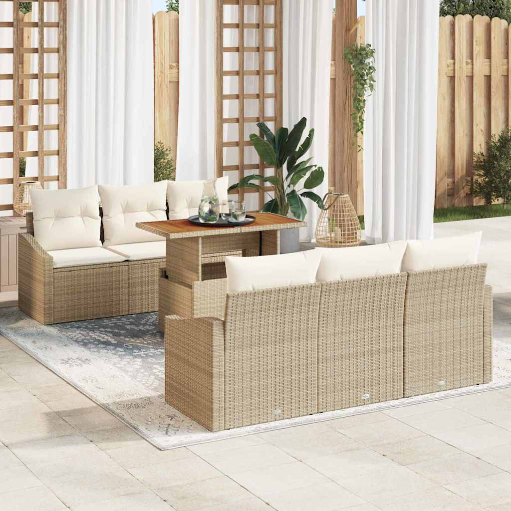 Garten-Sofa-Set mit Speicher 7 pcs Beige Poly Rattan