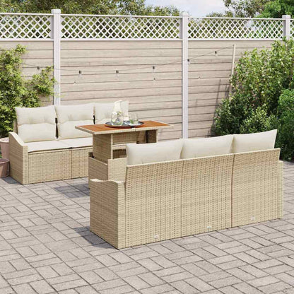 Garten-Sofa-Set mit Speicher 7 pcs Beige Poly Rattan