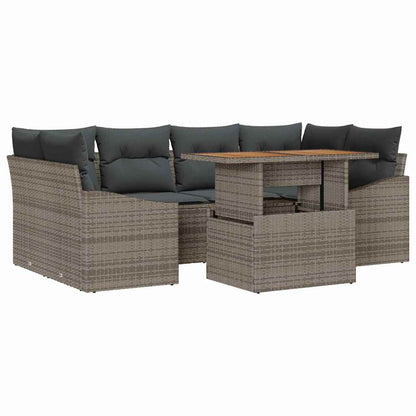 Garten-Sofa-Set mit Speicher 7 pcs Grau Poly Rattan