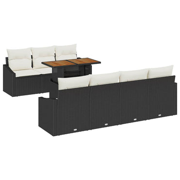 vidaXL Garten-Sofa-Set mit Speicher 8 pcs Schwarz Poly Rattan