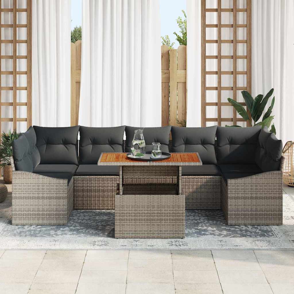 Garten-Sofa-Set mit Kissen mit Speicher 8 pcs Grau