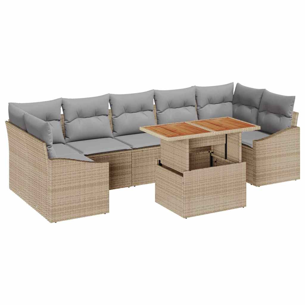 Garten-Sofa-Set mit Kissen 8 pcs Beige und Hellgrau