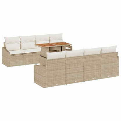 Garten-Sofa-Set mit Speicher 9 pcs Beige Poly Rattan