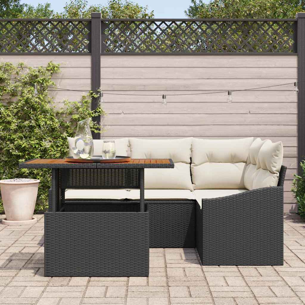 Garten-Sofa-Set mit Speicher 5 pcs Schwarz Poly Rattan