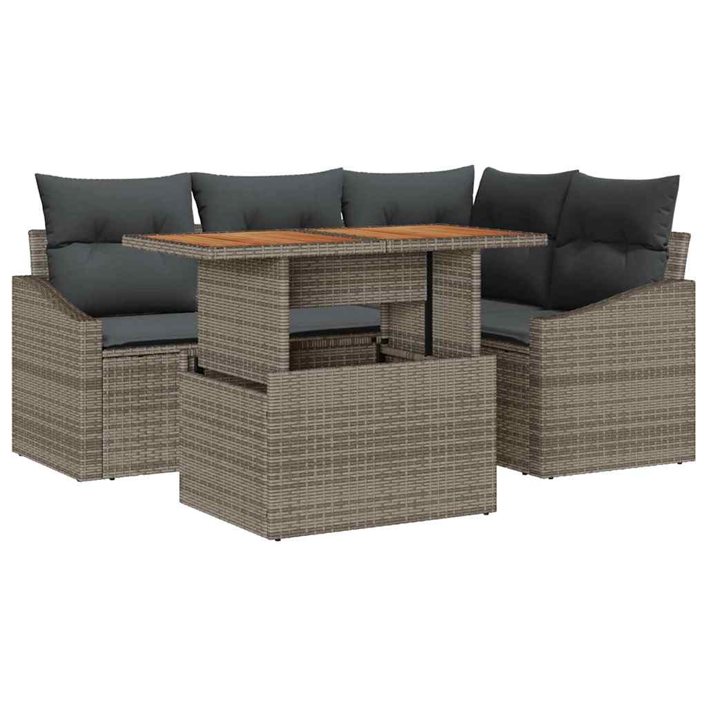 Garten-Sofa-Set mit Speicher 5 pcs Grau Poly Rattan