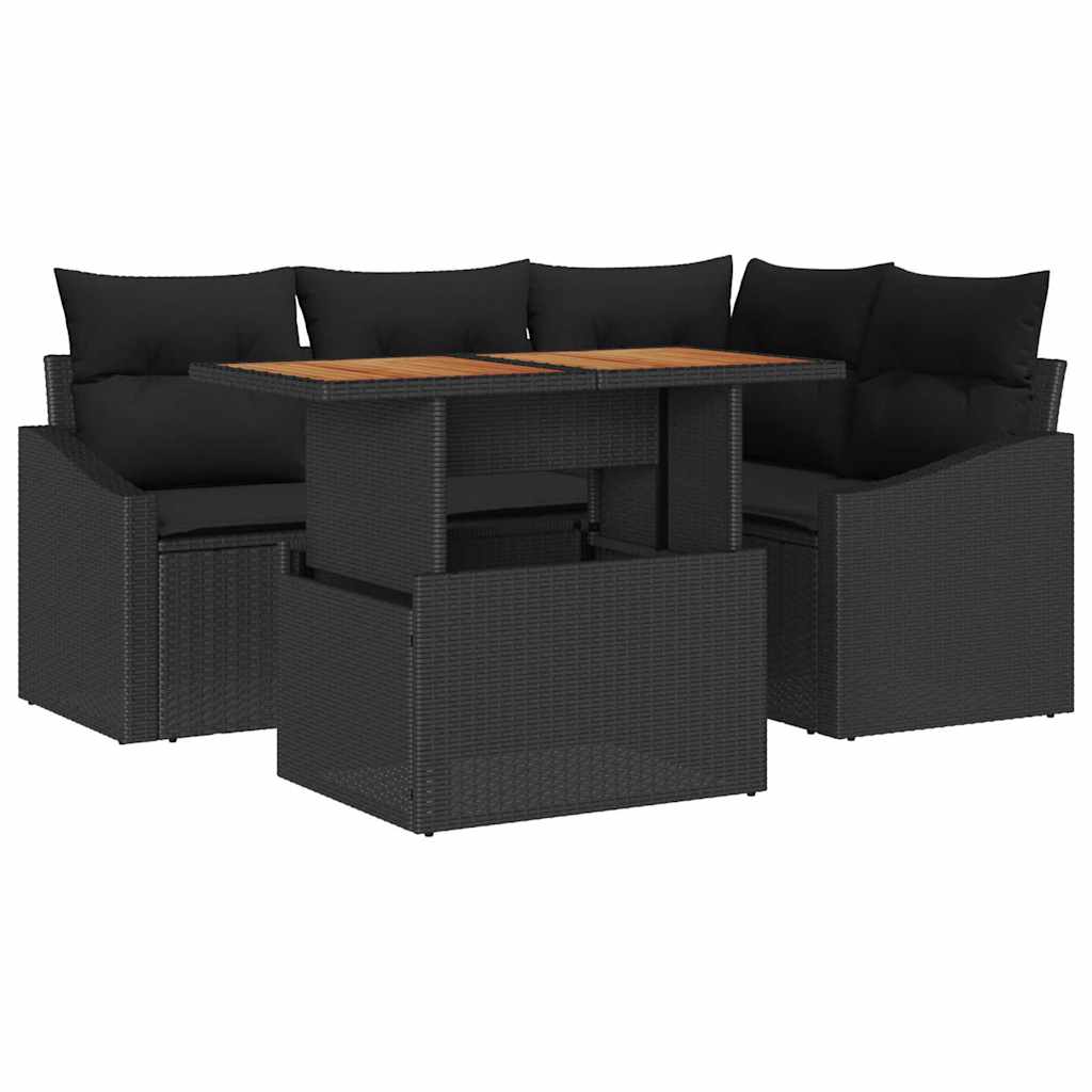 Garten-Sofa-Set mit Speicher 5 pcs Schwarz Poly Rattan