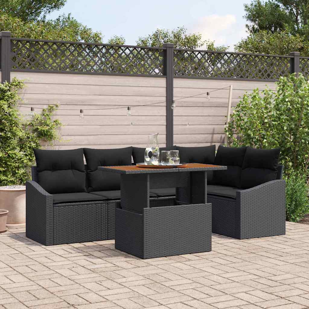 Garten-Sofa-Set mit Speicher 6 pcs Schwarz Poly Rattan