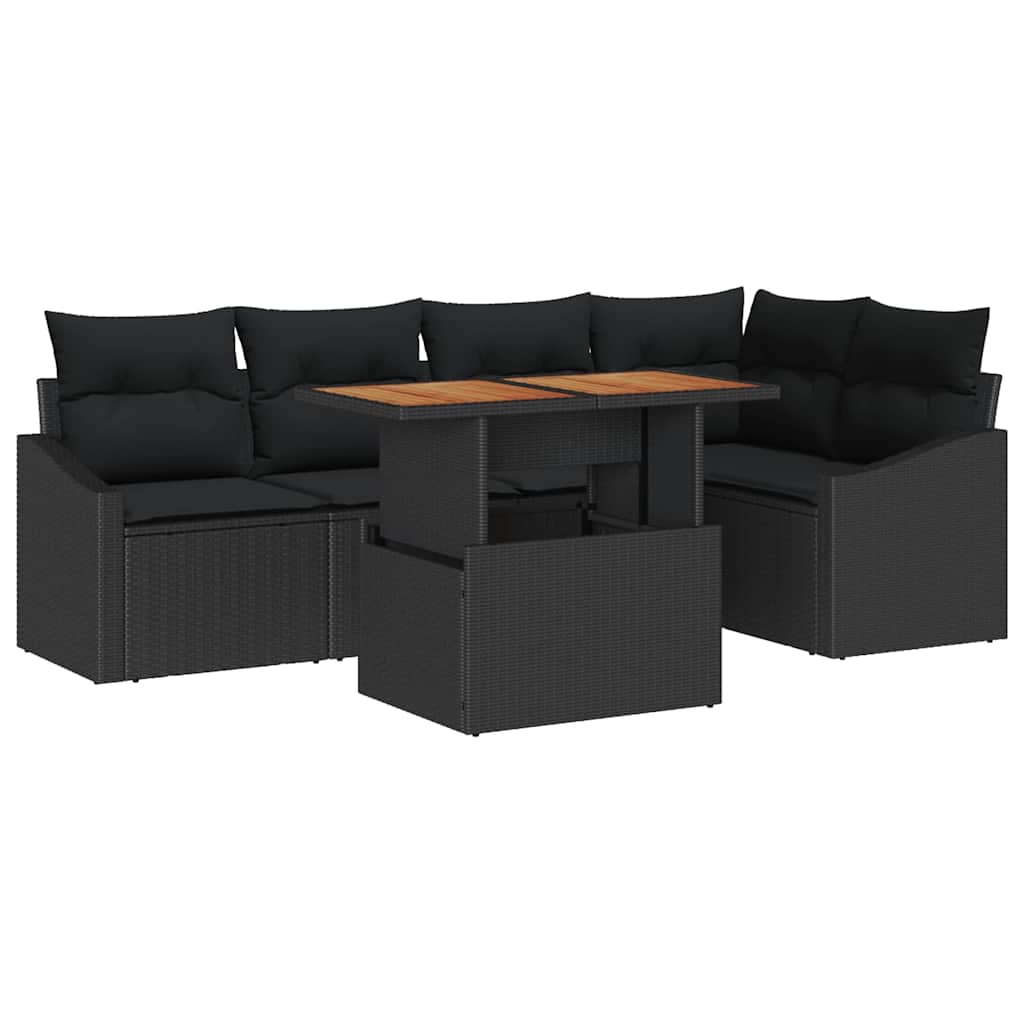 Garten-Sofa-Set mit Speicher 6 pcs Schwarz Poly Rattan