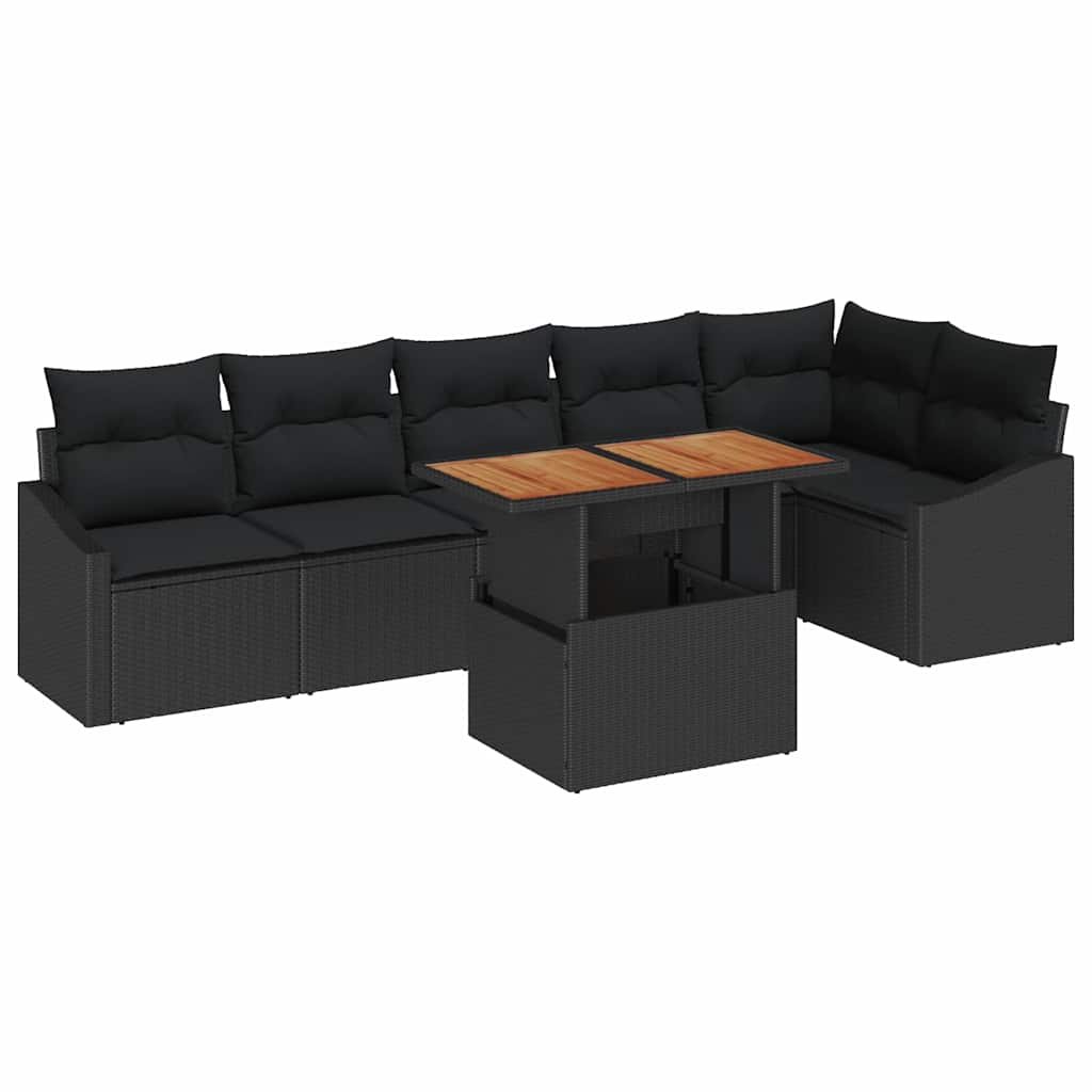 Garten-Sofa-Set mit Speicher 7 pcs Schwarz Poly Rattan