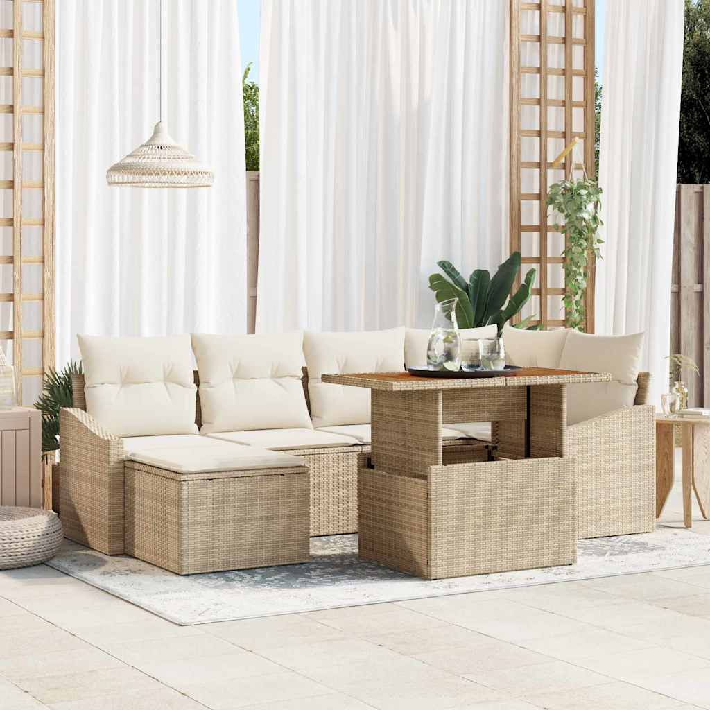 Garten-Sofa-Set mit Speicher 7 pcs Beige Poly Rattan
