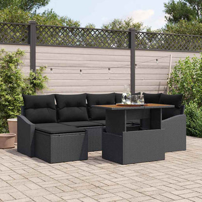 Garten-Sofa-Set mit Speicher 7 pcs Schwarz Poly Rattan